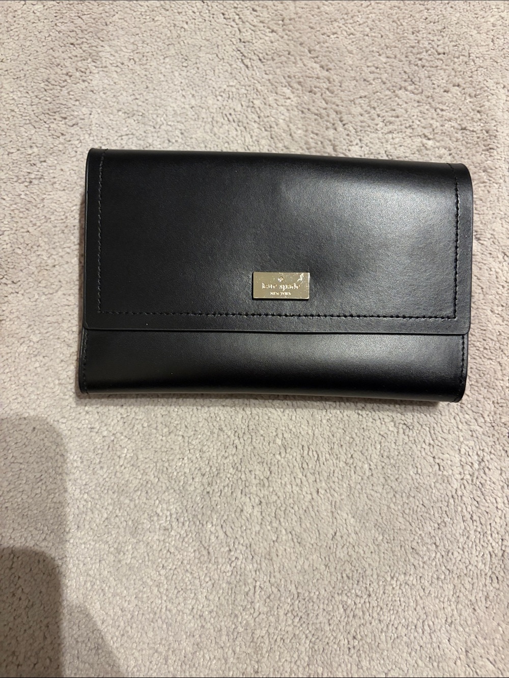 kate spade Black Leather Crossbody Wallet with Gold Plaque